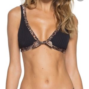 NWT BECCA Leopard Trim Black Bikini Top M